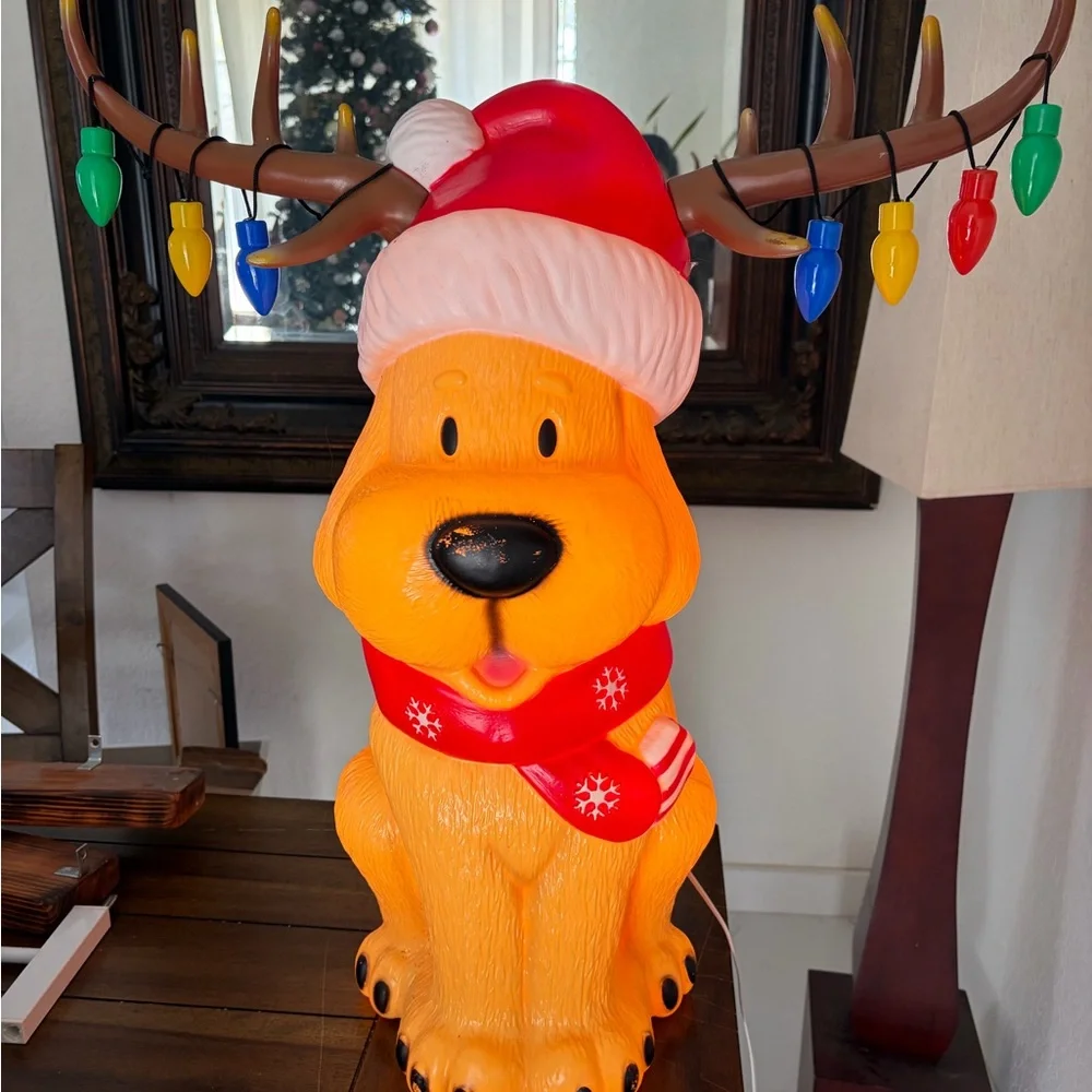 Dog Wearing Antlers Light-Up Blow Mold Indoor Outdoor Christmas Holiday Decor - Picture 2 of 7